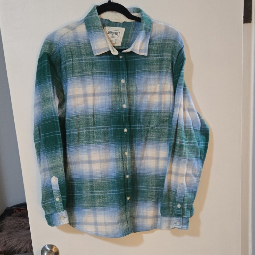 American Eagle Outfitters Green and White Plaid Button-Down Shirt 100% Cotton